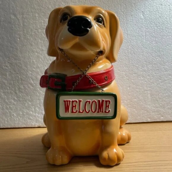 NEW Holiday Time Vintage Dog Sign Lab Labrador  Merry Christmas Cookie Jar - Picture 2 of 13